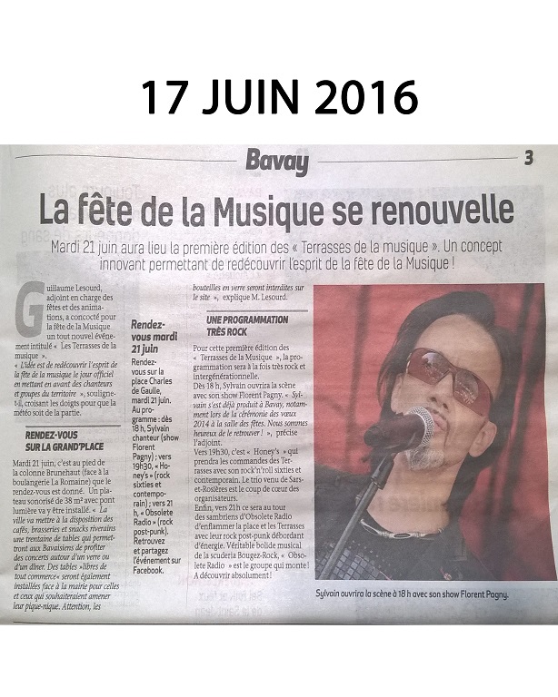 La Sambre 2016 annonce que Sylvain Chanteur participera à la fête de la musique du 21 Juin à Bavay