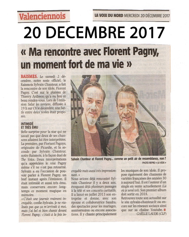 Article de la Voix du Nord sur la rencontre de Sylvain Chanteur avec Florent Pagny